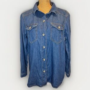 Parisian Works Cotton Chambray Button Down Shirt Blue Western Size 10